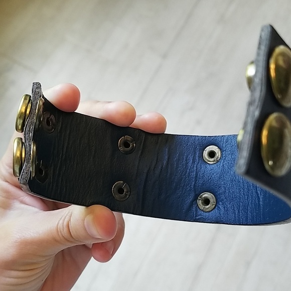 Leather Navy Studded Cuff Bracelet - Picture 3 of 4